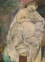 Jean Welz, Pregnant Nude, 1945, oil on panel