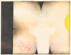 Douglas Portway, Abstract in Black, Brown and Yellow, 1972, mixed media on paper