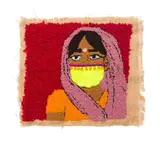 Talia Ramkilawan, Untitled I, 2016, ribbon, polyester and acrylic yarn on hessian