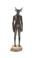 Nandipha Mntambo, Minotaurus, maquette, bronze with a brown patina, on a stone base