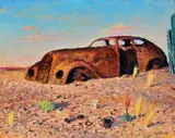 Walter Meyer, Abandoned Car, Namib Desert, 2008, oil on canvas