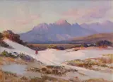 Hugo Naude, A Figure Walking on Sand Dunes, oil on board