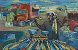 Willie Bester, Fish Market, 1990, mixed media on board