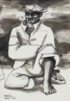 Peter Clarke, Seated Male Figure, 1956, ink on paper