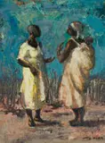 Otto Klar, Two Women in Conversation, oil on board
