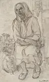 May Hillhouse, Seated Woman Wearing a Headscarf, charcoal and pen on paper