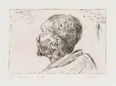 Man in Profile by Johann Louw, 2001, etching on paper, offered Sep 2025