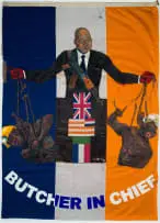 Ayanda Mabulu, Butcher in Chief, oil on an old South African flag