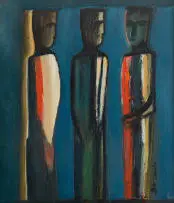 Pranas Domšaitis, Three Figures, oil on board