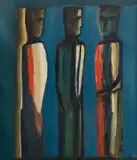Pranas Domšaitis, Three Figures, oil on board
