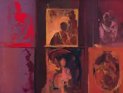 Wim Blom, Six Figures, 1971, oil on board