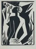 Maurice van Essche, Nude in Profile, woodcut on paper laid down on card