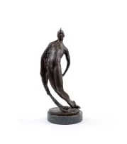 Caroline van der Merwe, Standing Anthropomorphic Figure, bronze with a brown patina, on a granite base