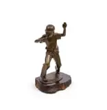 Jo Roos, Penny Whistler, bronze with a brown patina, on a wooden base