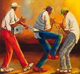 Musicians by Velaphi (George) Mzimba, oil on board, offered Sep 2025