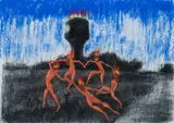 Beezy Bailey and Johann Louw, Untitled (Fire Dancers), 2009, chalk pastel on paper