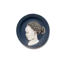Lena Hugo, Plate with Portrait of Young Girl, 2012, oil and enamel on metal plate
