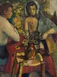 Maud Sumner, Seated Couple with Jug of Flowers, oil on canvas