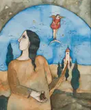 Hannetjie de Clercq, Figure in a Fantasy Landscape, 1994, oil on canvas