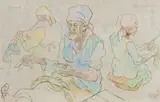 Gregoire Boonzaier, Tabakdraaiers (Tabacco Turners), 1961, chalk pastel on paper