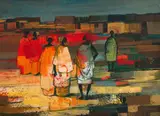 Jan Dingemans, African Figures, oil on board
