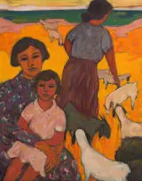 Marena (Kaffie) Pretorius, Women and Goats, oil on canvas