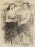 Eleanor Esmonde-White, Two Women, charcoal on paper laid down on board