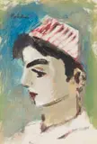 Carl Büchner, Boy Wearing a Fez, gouache on paper laid down on board