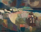 Maurice van Essche, Coastal Landscape with Two Figures, oil on board