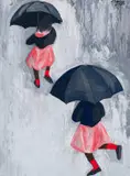 Peter Clarke, Girls in the Rain, 1959, oil on card