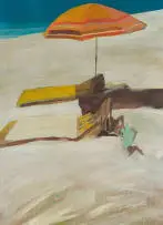 Andrew Verster, Beach Umbrella and Deck Chair, 1982, oil on paper