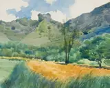 Andrew Verster, View of Castle Rock from Kirstenbosch, watercolour on paper laid down on board