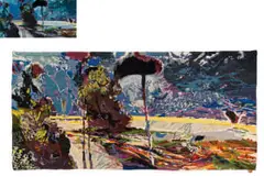 Andrew Verster, Tapestry of Tall Trees in Blue Landscape; Cartoon for Tall Trees in Blue Landscape, two, (1) hand-woven mohair tapestry; (2) collage and pastel on paper