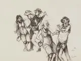 Zwelidumile Geelboi Mgxaji Mslaba 'Dumile' Feni, Group of Figures, 1966, pen on paper