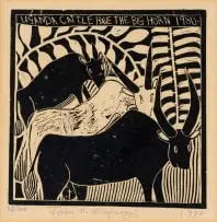 Uganda Cattle Have the Big Horn by John Muafangejo, 1980, linocut on paper, sold Nov 2025