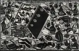 John Muafangejo, The Battle of Rorkes Drift about 1879 between Zulus and British, Started the Battle of Rorke's Drift, 1981, linocut on paper