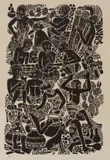 Robino Ntila, Untitled (Village Scene), woodcut on paper