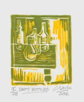 Peter Clarke, Empty Bottles, 2006, linocut on paper
