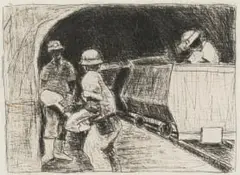 Sam Nhlengethwa, Ingolovane (Mining Trolley), 1996, lithograph and chine collé on paper
