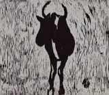 Theresa Musoke, Wildebeest, woodcut on paper