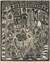 Muafangejo's Kraal by John Muafangejo, 1970, linocut on tissue paper, sold Nov 2025