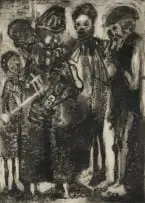 Cyprian Shilakoe, Group, 1969, etching and aquatint on paper