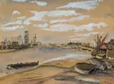 Maud Sumner, View of the Thames with Boats, 1934, watercolour on paper