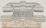 Detton (Tito) Zungu, Untitled (Large Building with Shrubs), pen and colour pencil on paper