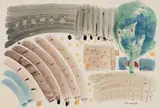 Charles Gassner, Abstract Farm Scene, watercolour and pastel on paper