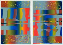 Gail Altschuler, Abstract Composition in Blues, Greens and Reds, two, 1987, colour screenprint on paper