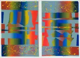 Gail Altschuler, Abstract Composition in Blues, Greens and Reds, two, 1987, colour screenprint on paper