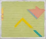 Abstract Composition with Geometric Shapes by Lynda Ballen, paper pulp and pigment, in a Perspex box, offered Oct 2025