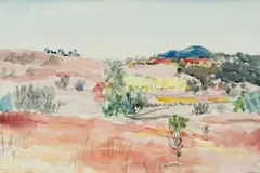 Landscape with Flowers by Rain Battiss, watercolour on paper, sold Oct 2025