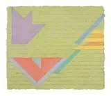 Composition in Green and Purple by Lynda Ballen, paper pulp and pigment, in a Perspex box, offered Oct 2025